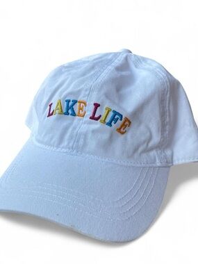 White 'LAKE LIFE' Embroidered Baseball Cap